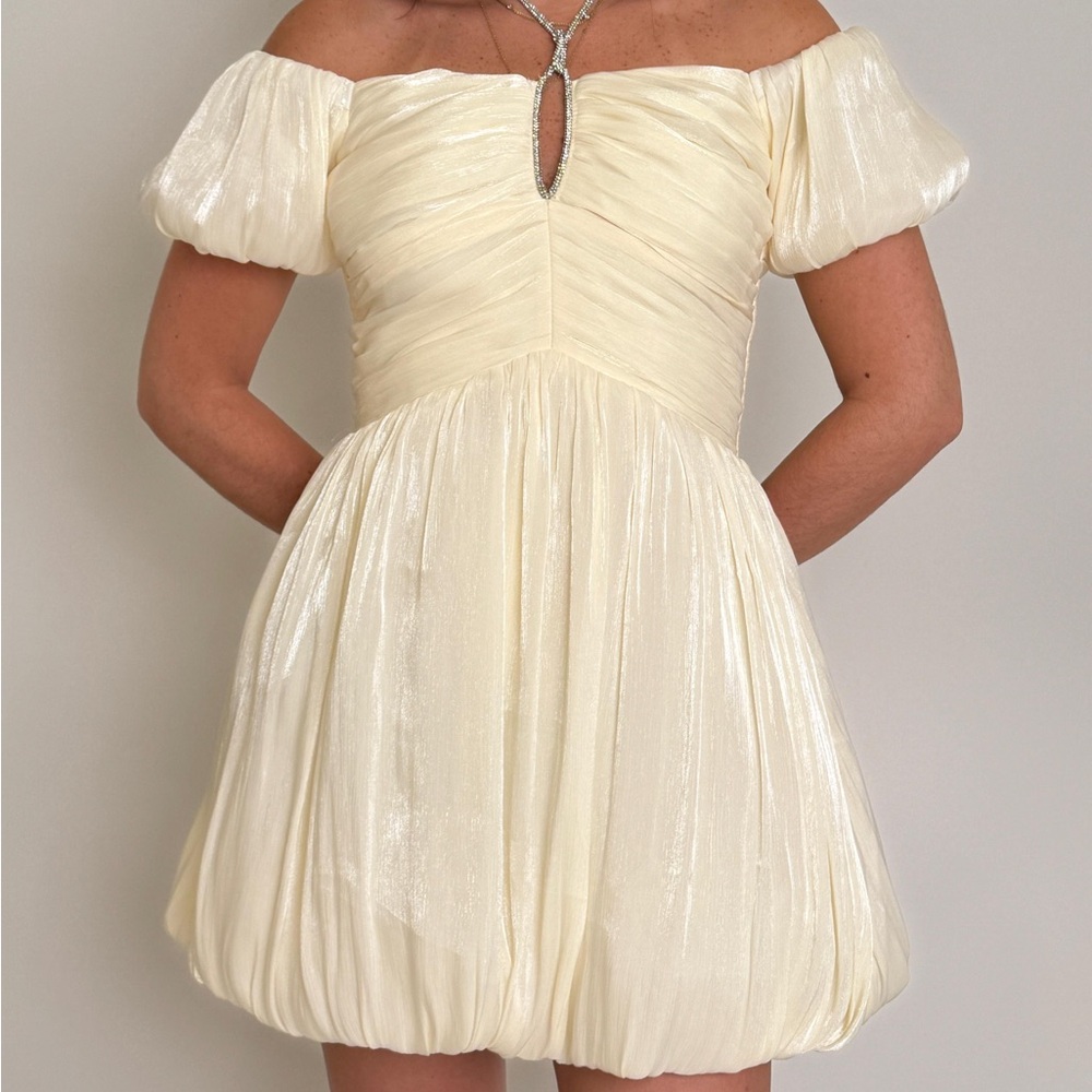 Ina Shimmery Cream Off-Shoulder Mini Dress